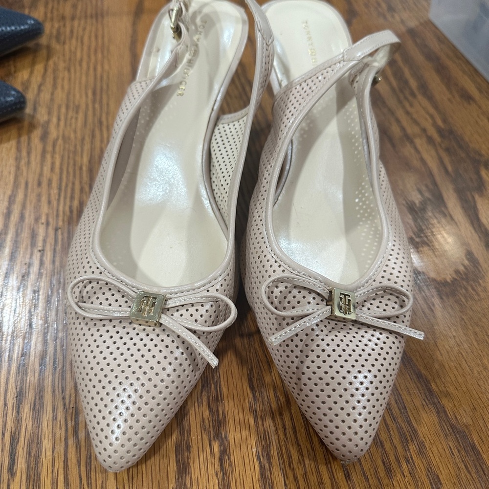 Tommy Hilfiger Beige Perforated Slingback Heels